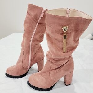 New Women’s Blush Pink Mid Calf Boots Size 7 Block Heel